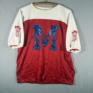 Vintage 80's Artex Ole Miss Rebels Red White Football Jersey Large